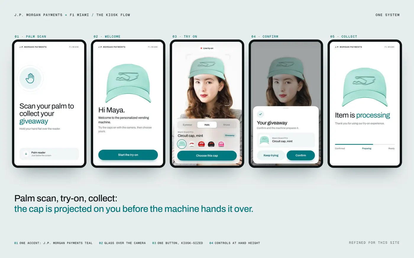 The kiosk flow, refined for this site