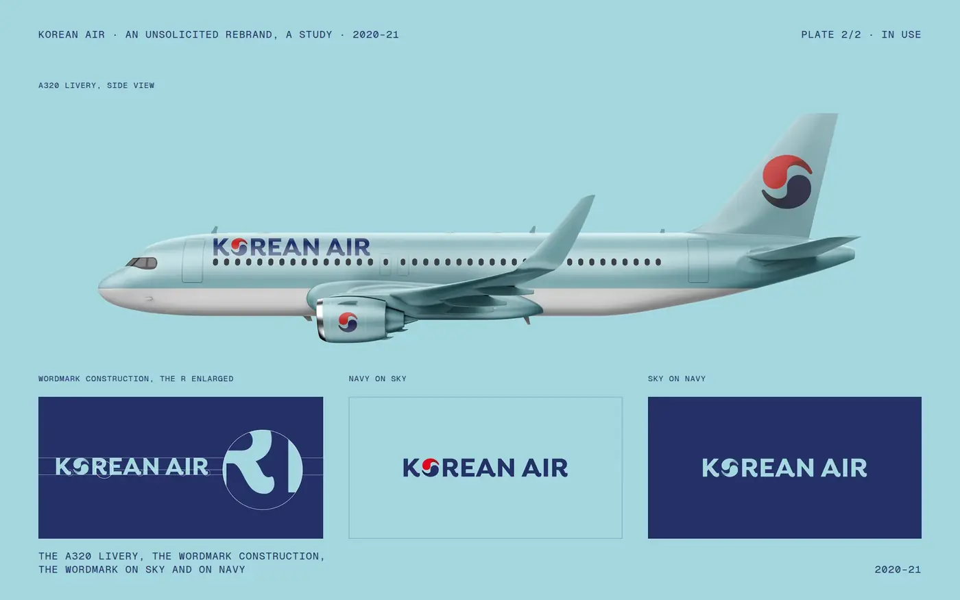 The A320 livery, the wordmark construction, the wordmark on sky and on navy