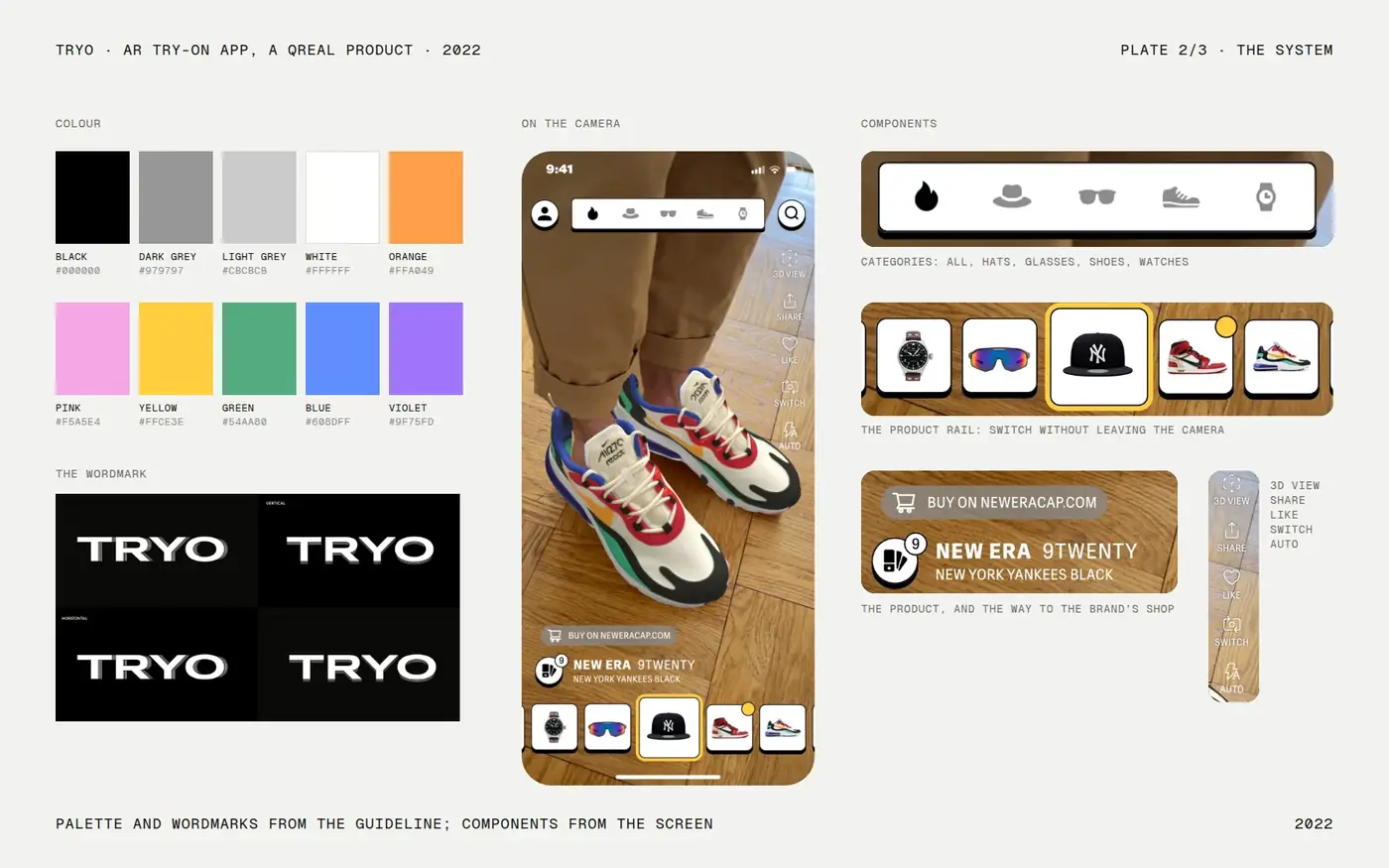 The system as it shipped: palette, wordmarks, components